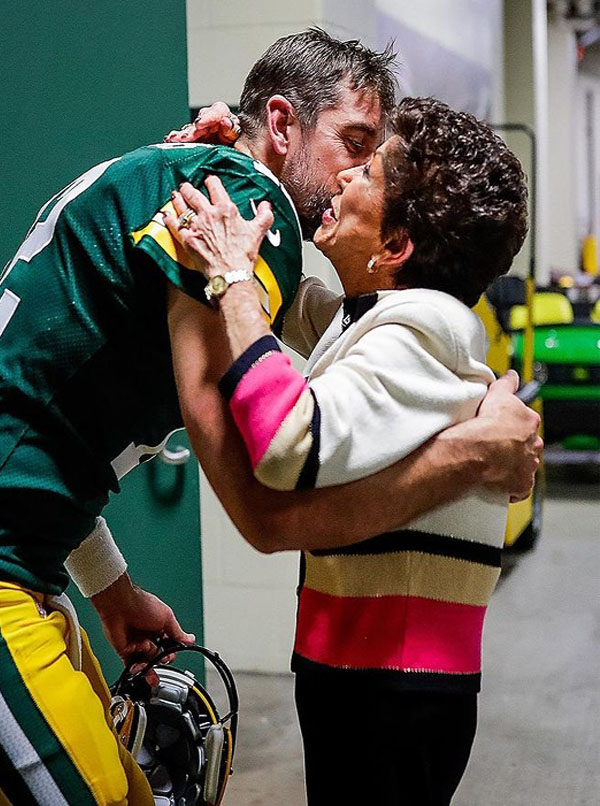 Aaron Rodgers with Mrs.Bart Star.